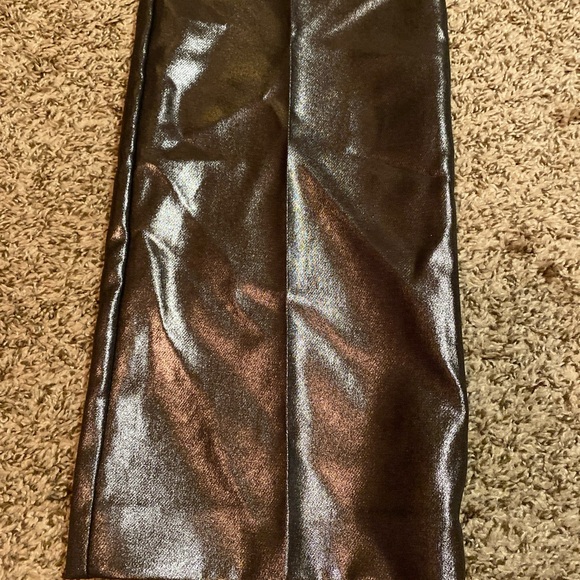 Express New Black Gray Shiny Coated Boot Mid Rise Editor Size 14R Pants Straight - Picture 4 of 13